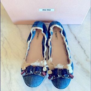 Miu Miu Denim Crystal Ballet Blats
